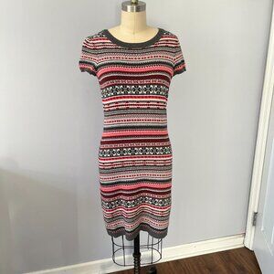 Tommy Hilfiger Women's Short Sleeve Stretch Knit Sweater Dress Geometric Print S